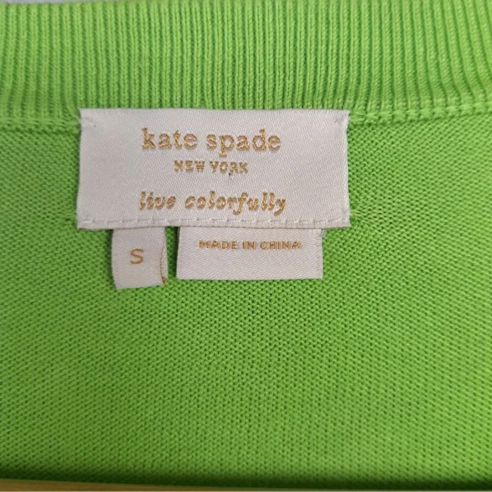 Kate Spade Beaded Floral Embellished 3/4 Sleeve Cardigan in Green Cotton Size S